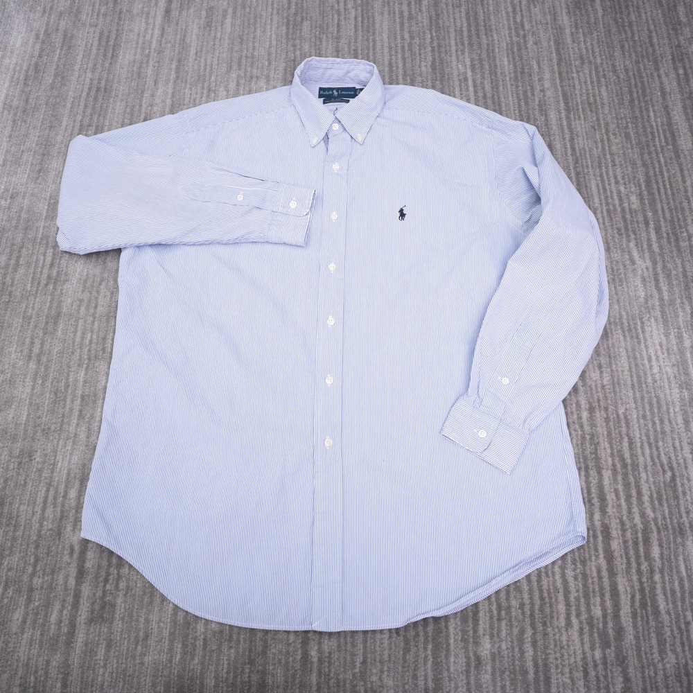 Ralph Lauren Button Down Shirt Mens L Blue Striped Good Blake Cotton Long Sleeve